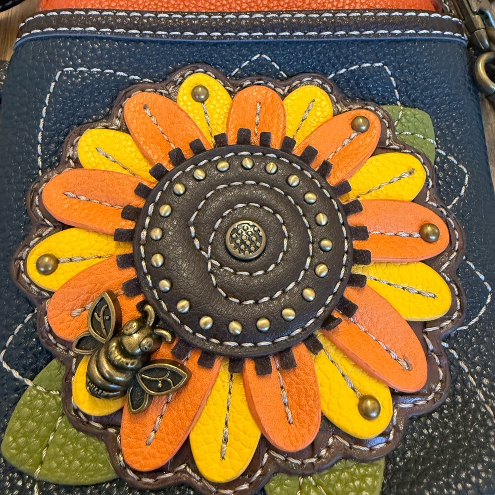 Chala Black, Orange & Yellow Sunflower Crossbody Bag - Picture 2 of 8